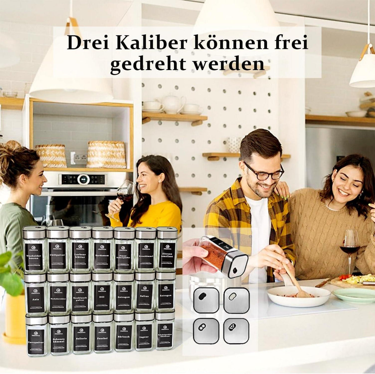 360° Rotation Gewürzgläser Set | Drei Kaliber | 24