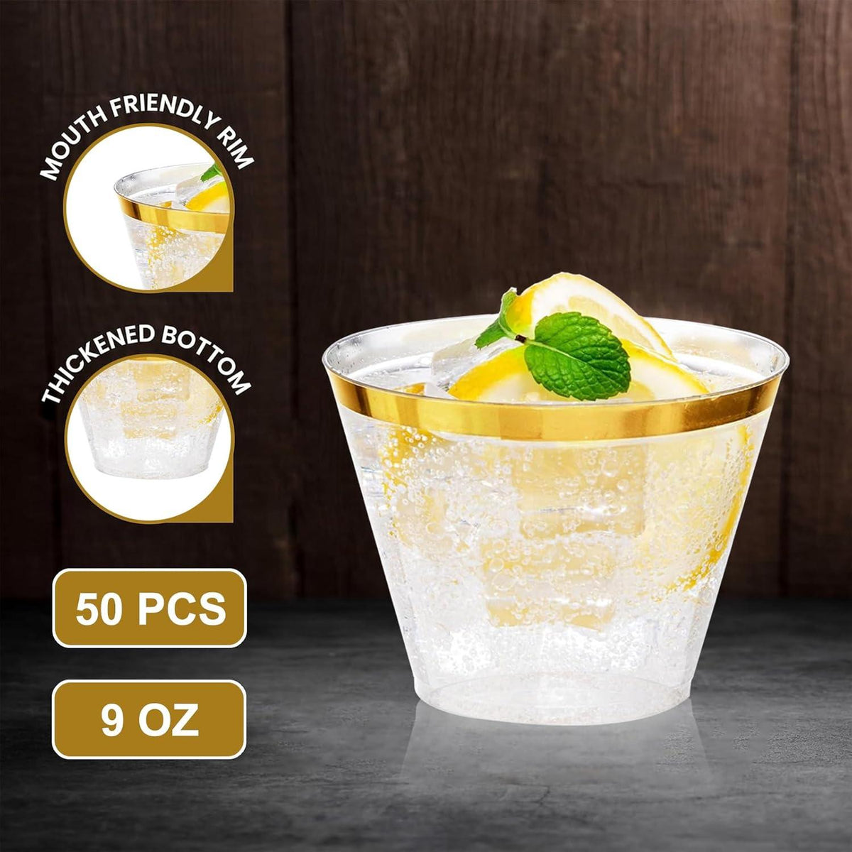 270ml Goldrand Hartplastik Partybecher 50er Pack ergänzter