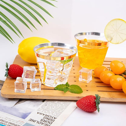 50er Pack goldener Rand Kunststoffbecher für Party Hochzeiten 270ml
