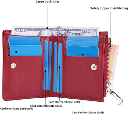 Portemonnaie Damen Klein mit Münzfach und 10 Kartenfächer Schwarz