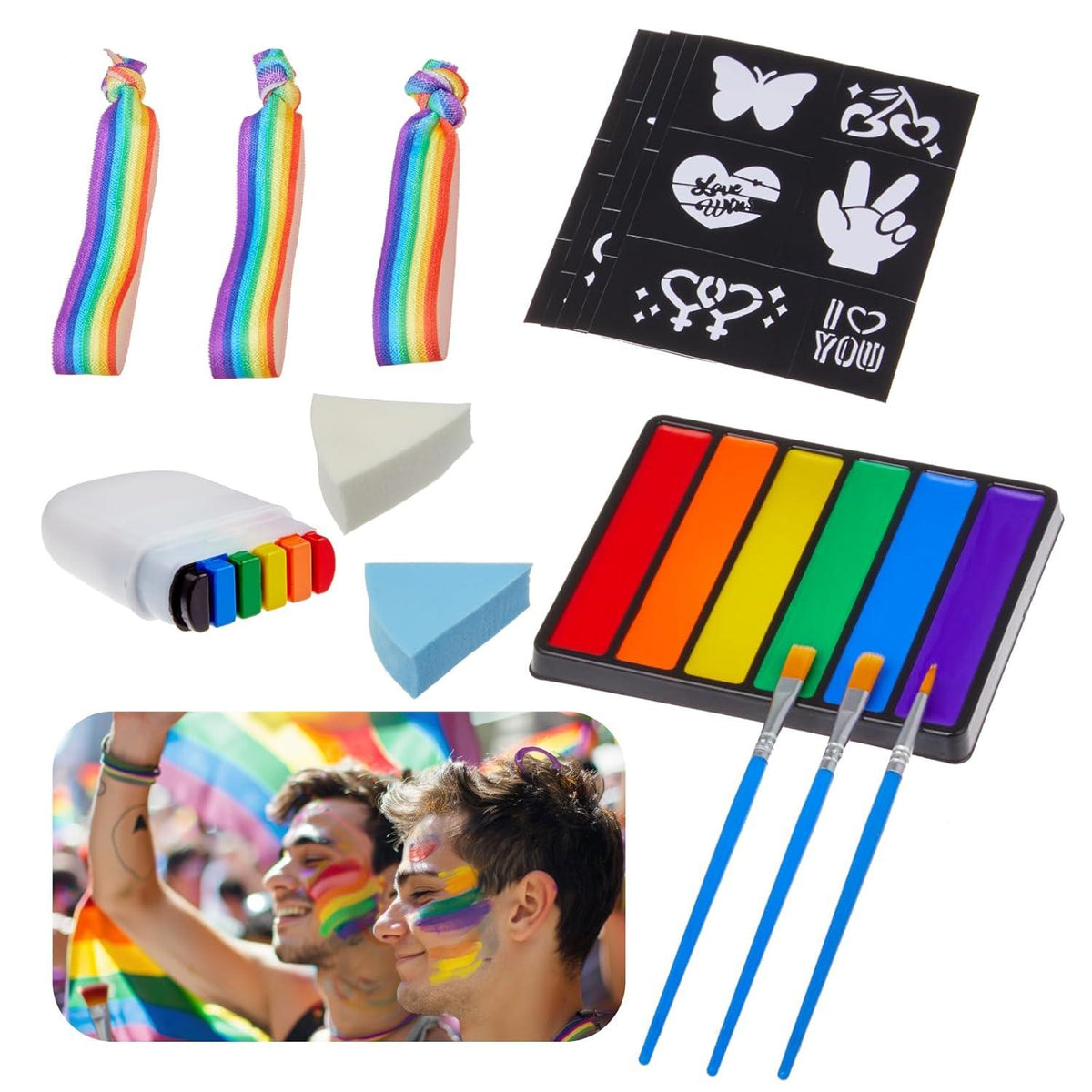 Rainbow Face Paint Set LGBT Pride Makeup Kit with Rainbow