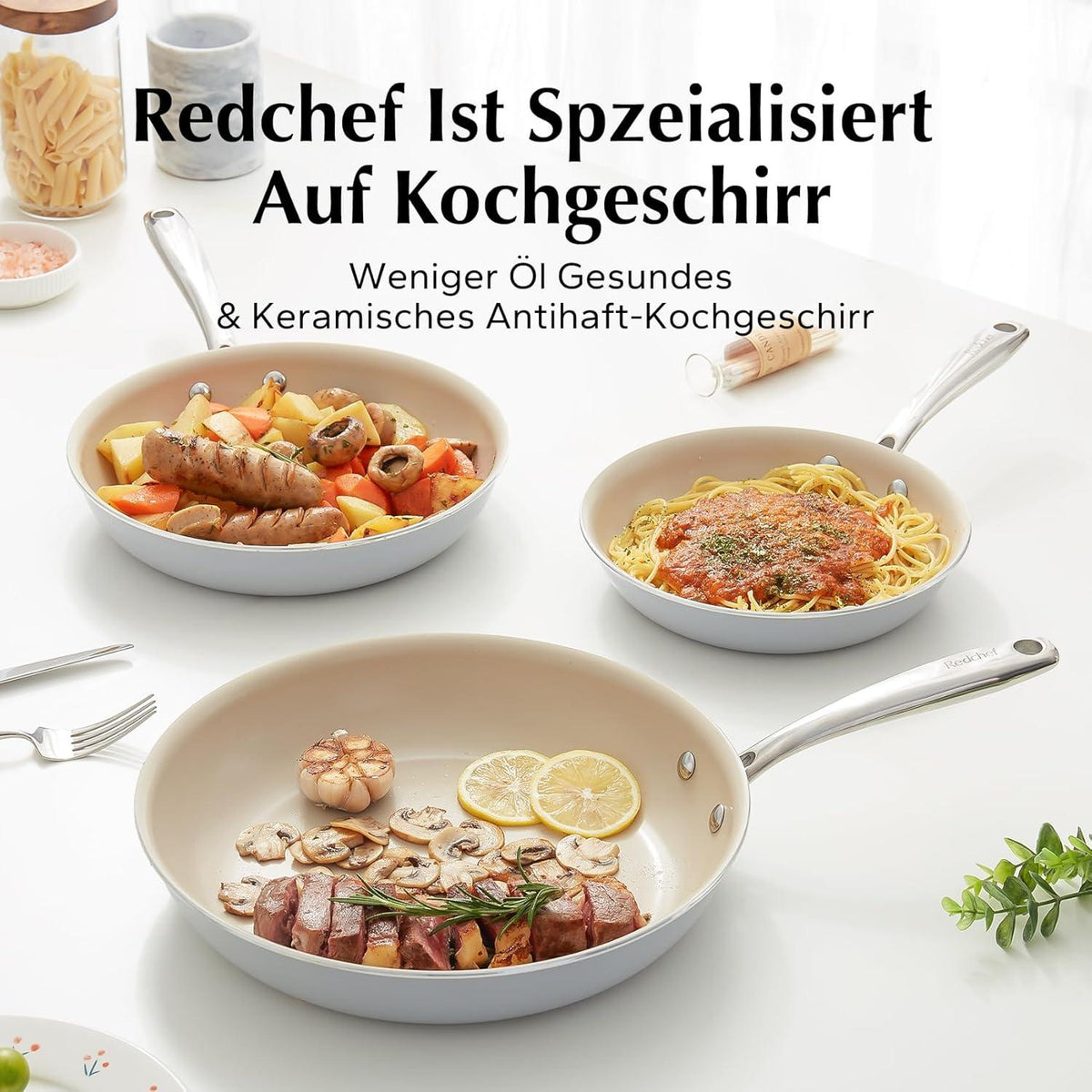Keramikpfannenset Induktion 20/24/28 cm ohne Teflon Grau - Backofen & Spülmaschinenfest