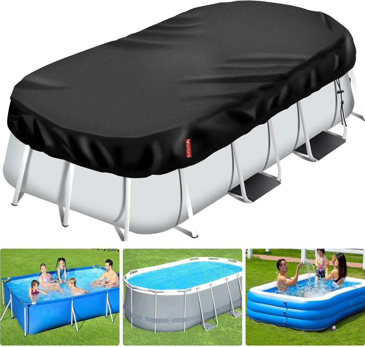 Schwarze Solar Poolabdeckung Rechteckig 230x160cm