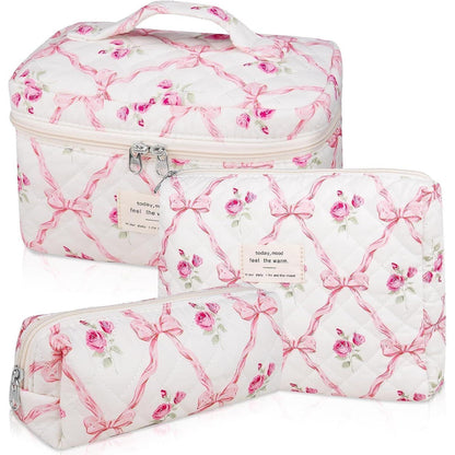 3er Kosmetiktaschen Set Damen Blumen Muster Gesteppt