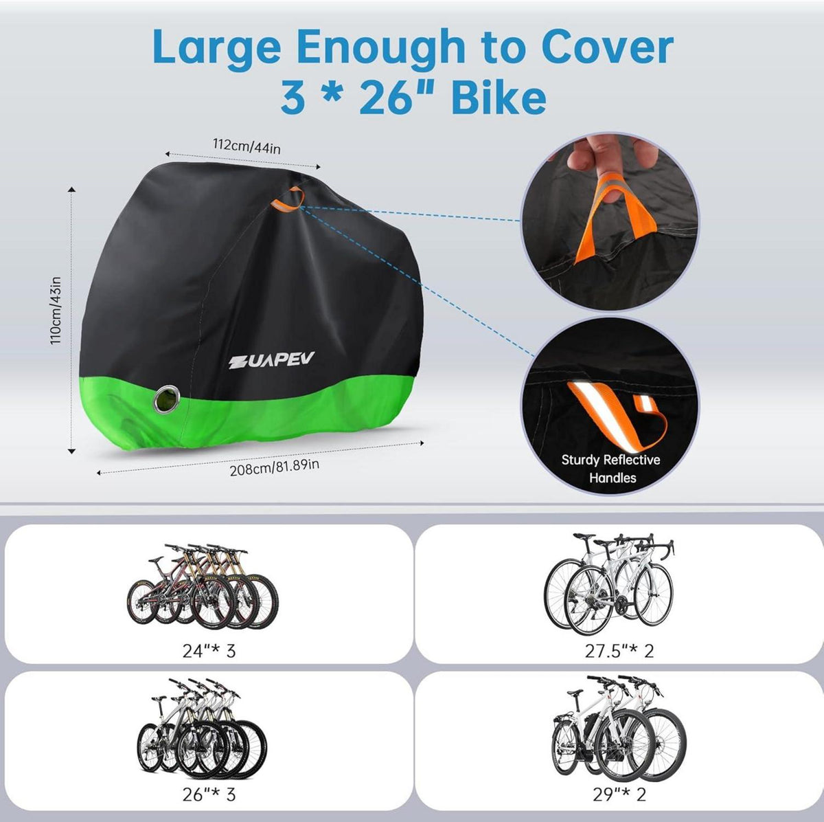 ZUAPEV Fahrradabdeckung 2-3 Fahrräder Wasserdicht Polyester 210D 208x112x110 cm