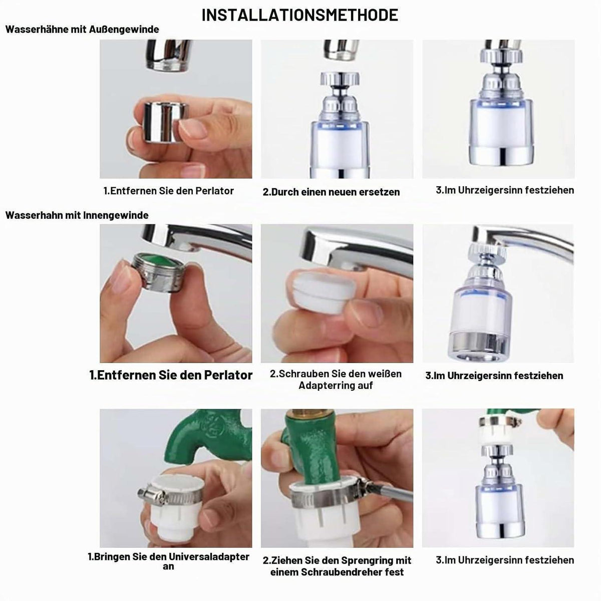 2x Wasserfilter Wasserhahn 360° drehbar mit Ersatzfiltern