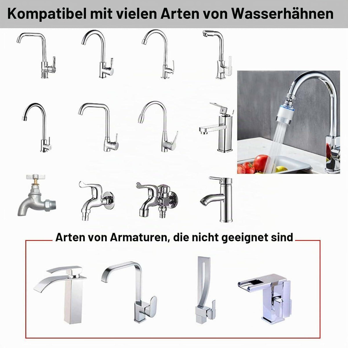 2x Wasserfilter Wasserhahn 360° drehbar mit Ersatzfiltern