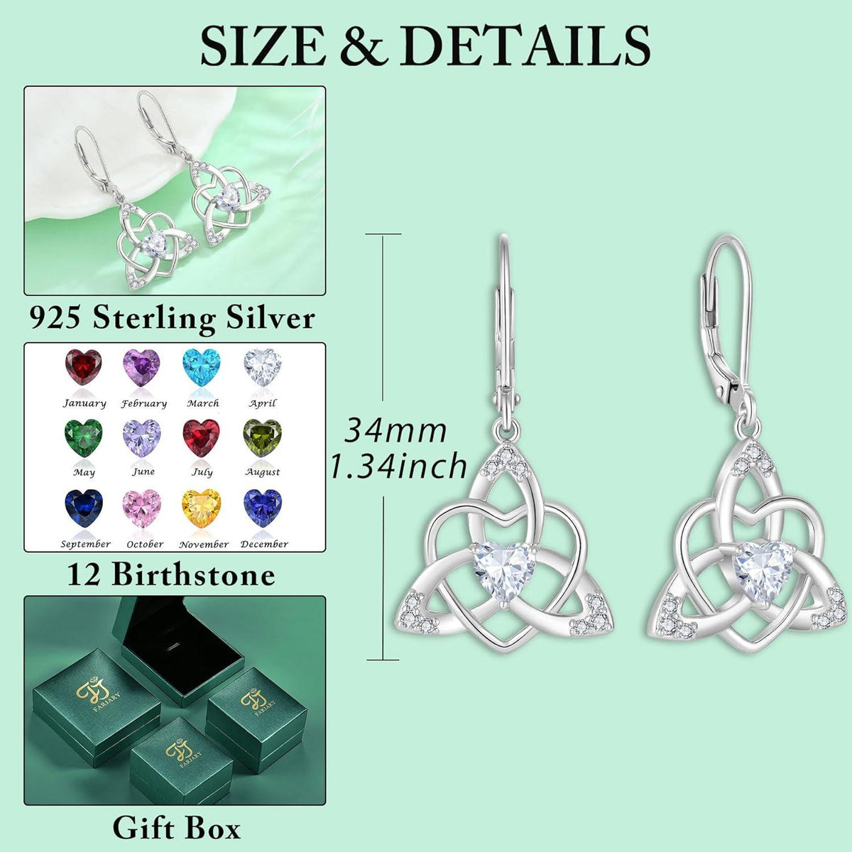 Keltischer Knoten Ohrringe Damen 925 Silber Zirkonia Geburtsstein