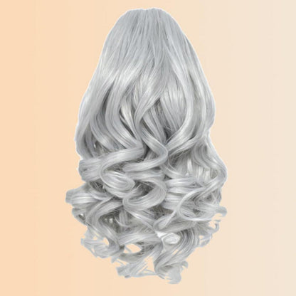 Welliges Zopf-Haarteil mit Kordelzug – Silber-Grau, 26cm