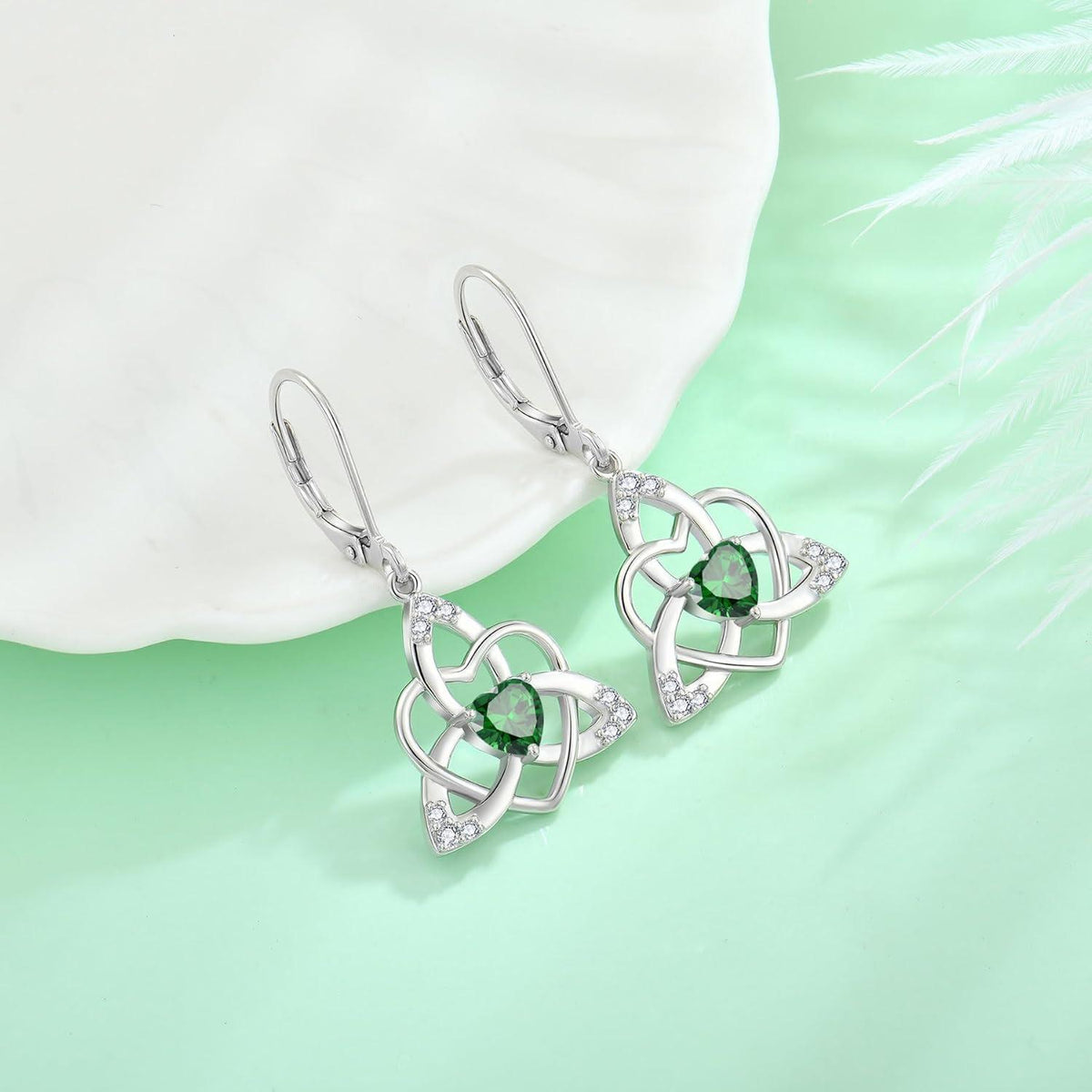 Keltischer Knoten Ohrringe 925 Sterling Silber Hängend Geburtsstein Smaragd