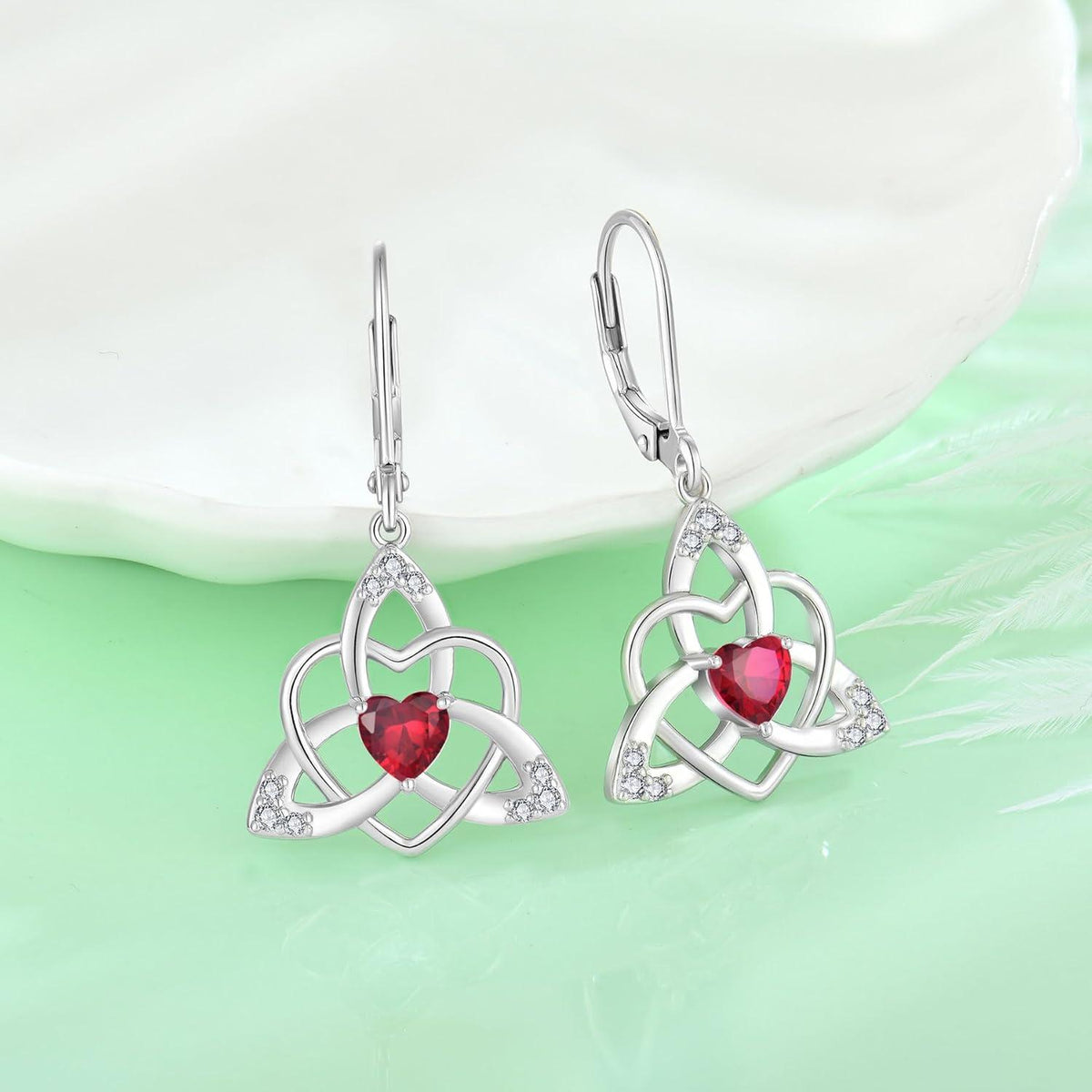 Keltischer Knoten Ohrringe Damen 925 Sterling Silber Geburtsstein Rubin