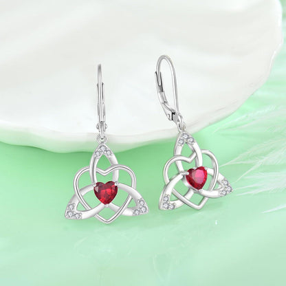 Keltischer Knoten Ohrringe Damen 925 Sterling Silber Geburtsstein Rubin