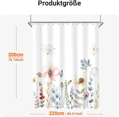 Duschvorhang Blumen 220x200cm Antischimmel Wasserabweisend Polyester