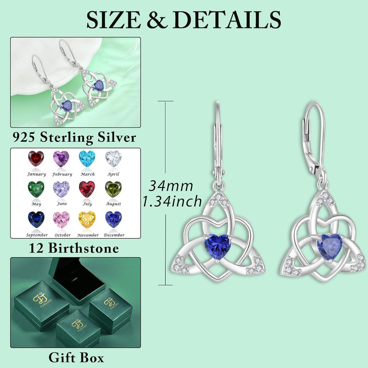 Herz Keltischer Knoten Ohrringe Damen 925 Silber Hängend Tansanit