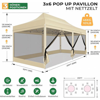 Faltpavillon 3x6m – Wasserdicht, Stabil & Vielseitig für Draußen