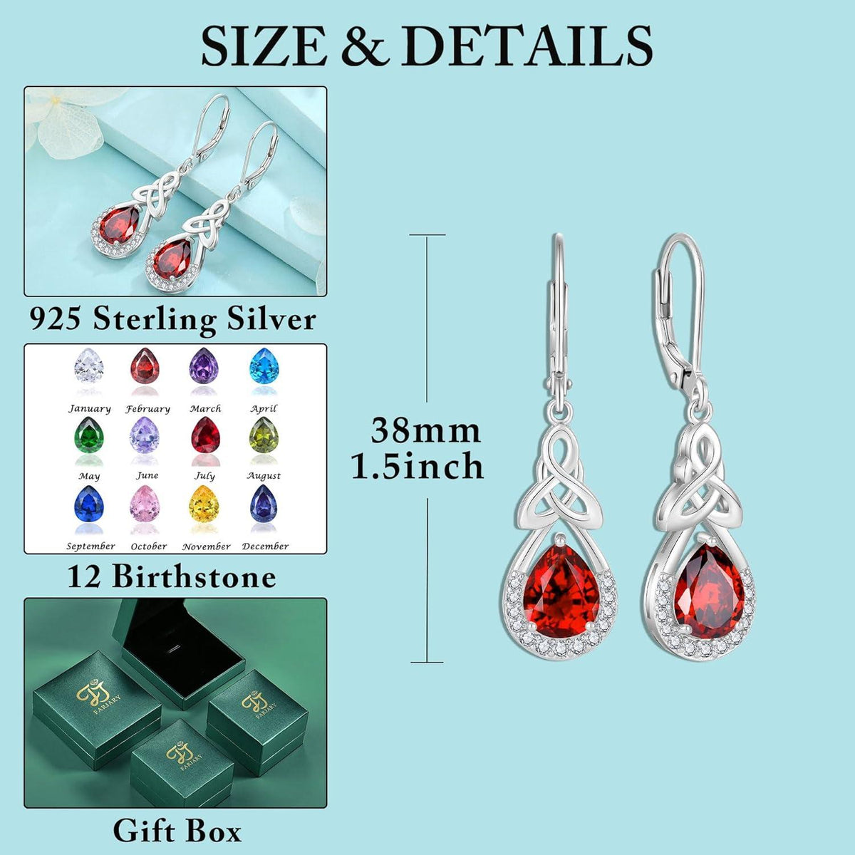 Keltischer Knoten Ohrringe Damen 925 Sterling Silber Granat