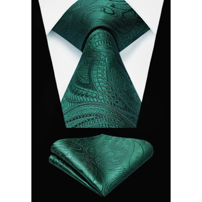 Herren Weste Krawatte Einstecktuch Set Jacquard Grün 3XL