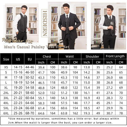 Herren Weste Krawatte Einstecktuch Set Jacquard Grün 3XL