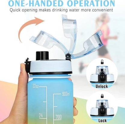 Sport Trinkflasche mit Zeitmarker und Motivationssprüchen 1L