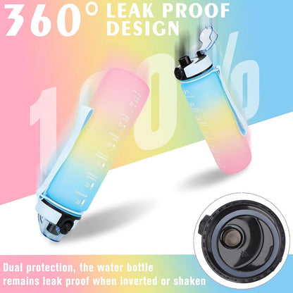 AOPREL Sport Trinkflasche 1L Auslaufsicher mit Filter und Motivierende Zitate