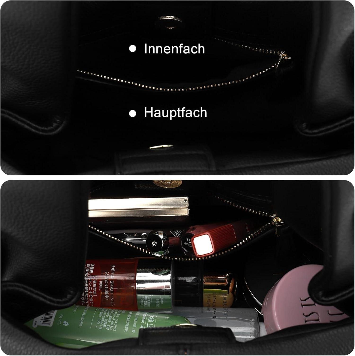 TIAASTAP Damen Handtasche Vintage PU Leder Umhängetasche Schultertasche Schwarz