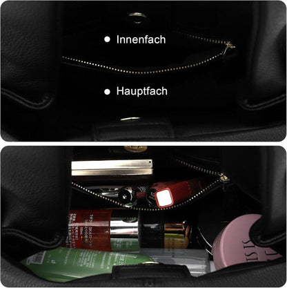 TIAASTAP Damen Handtasche Vintage PU Leder Umhängetasche Schultertasche Schwarz