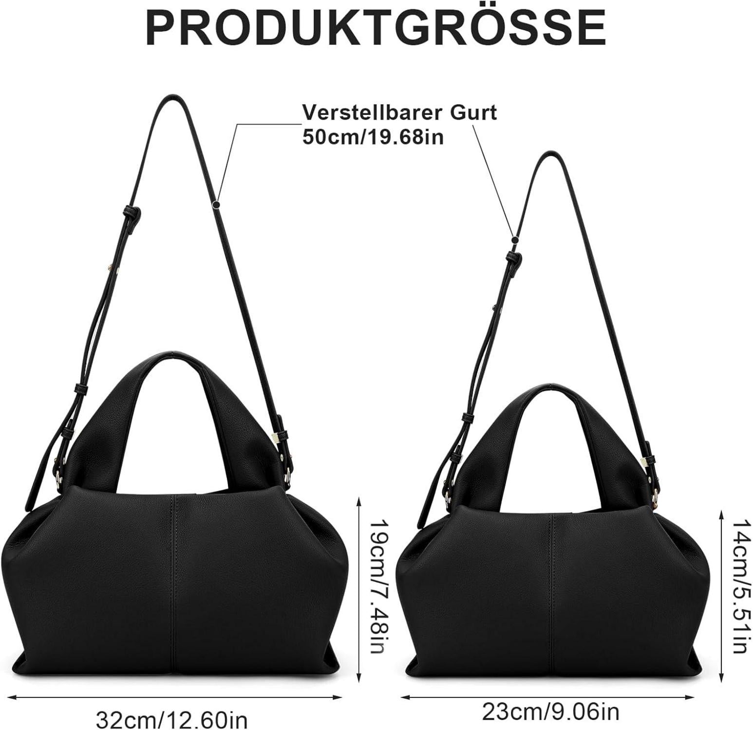 Damen Handtasche Schultertasche PU Leder Vintage Beuteltasche Schwarz