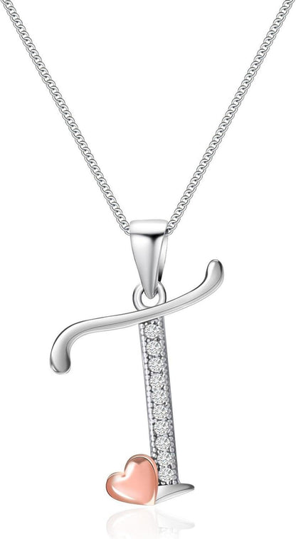 Initialen-Halskette Sterling-Silber Zirkonia Herz 925
