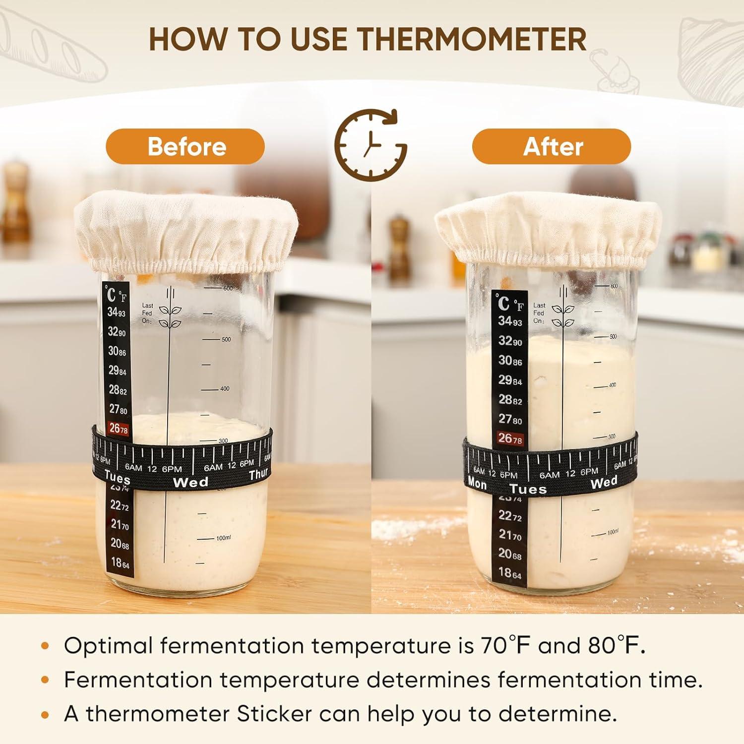 Sauerteig Starter Set 650ml Glas Thermometer Brot Zubehör