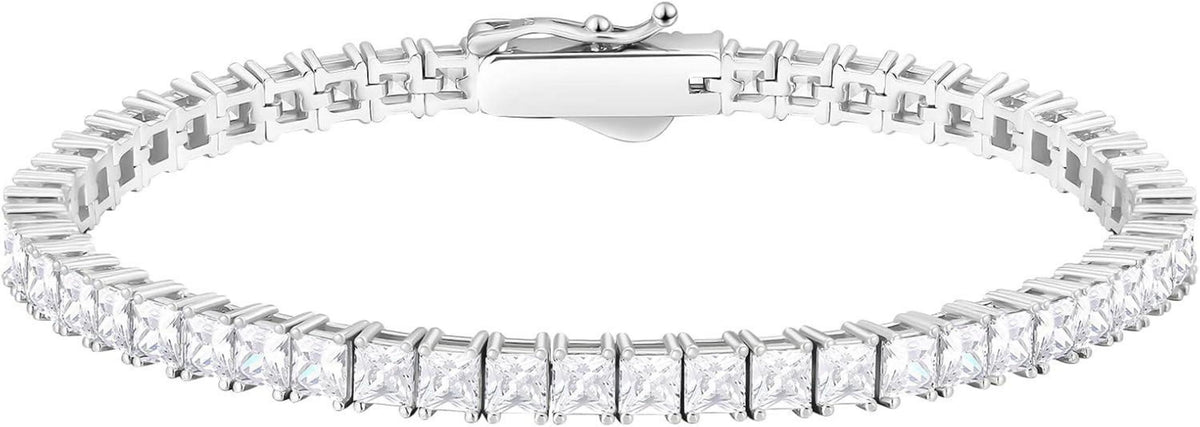925 Silber Zirkonia Tennisarmband Prinzessschliff weißgold beschichtet