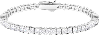 925 Silber Zirkonia Tennisarmband Prinzessschliff weißgold beschichtet