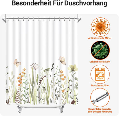 Duschvorhang 180x200cm Schmetterling Blumen Wasserdicht Antibakteriell