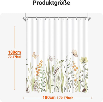 Duschvorhang 180x180cm Schmetterling Blumen, Wasserabweisend, Waschbar