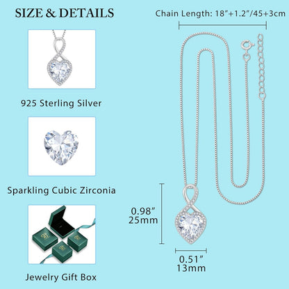 Unendlichkeit Halskette Damen 925 Sterling Silber Herz Zirkonia Geburtsstein