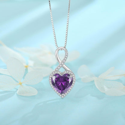 Halskette Unendlichkeit Herz mit Amethyst 925 Sterling Silber Damen