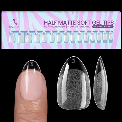 Kurz Mandel Nagelspitzen - 320 Stück, 16 Größen, Halbmatte Gelly Nägel
