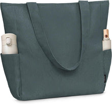 Cordury Tote Bag mit Reißverschluss und Taschen - Groß, Grau