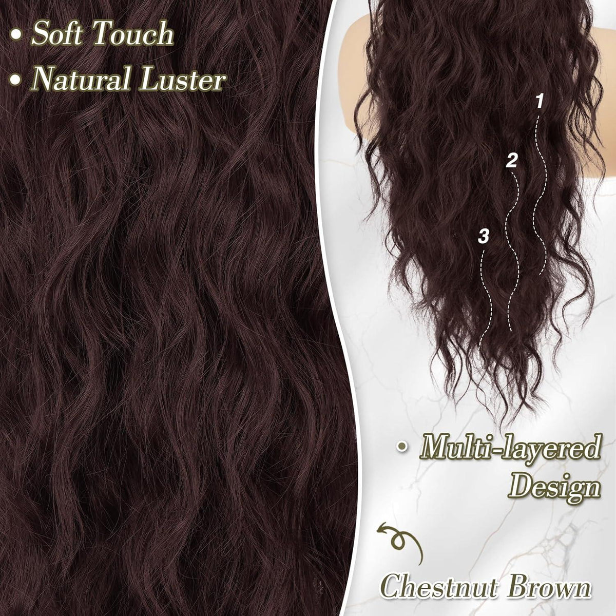 Lockiges Ponytail Extension mit Kordelzug 66 cm Braun