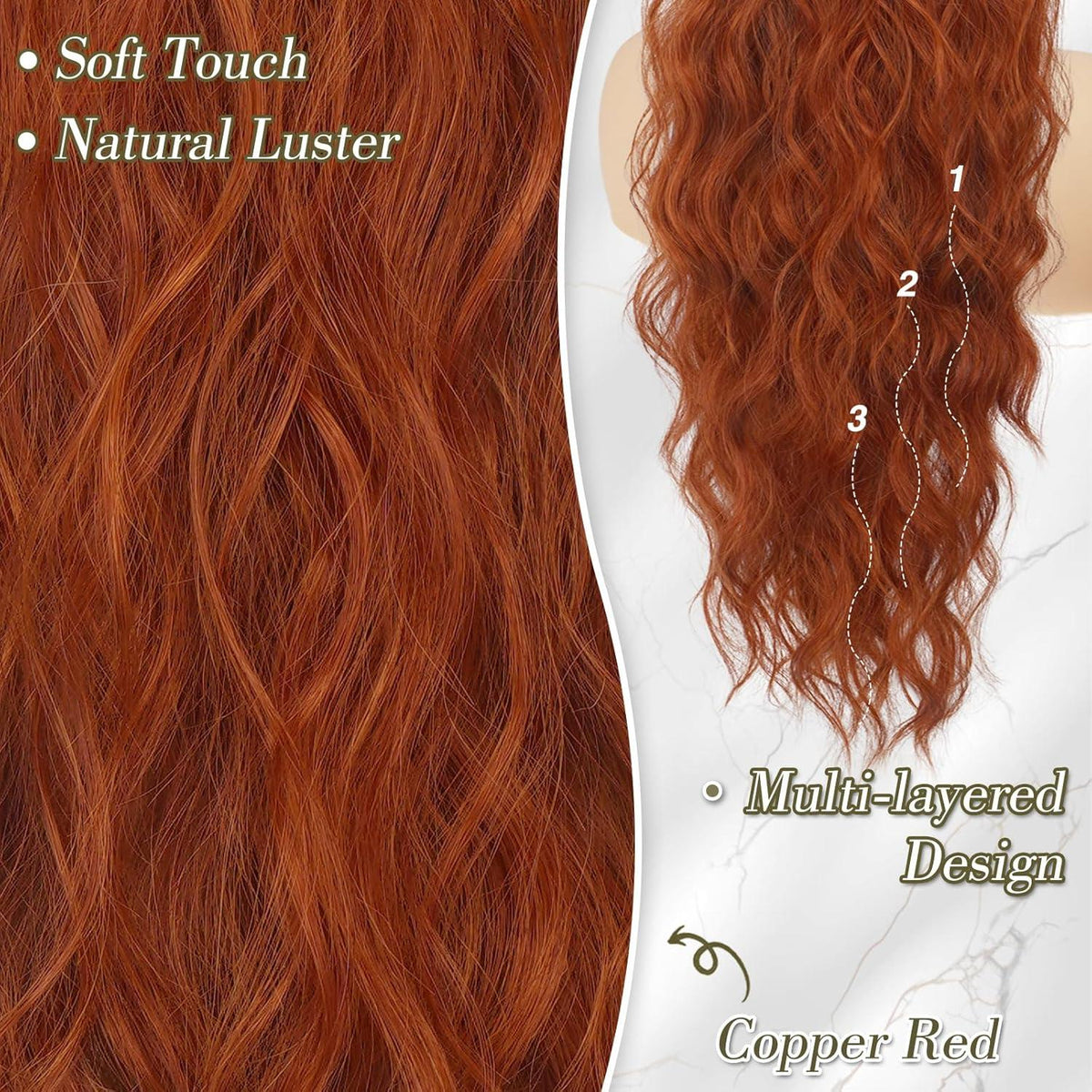 66cm Lockiger Pferdeschwanz Haarverlängerung Kupfer Rot Extensions