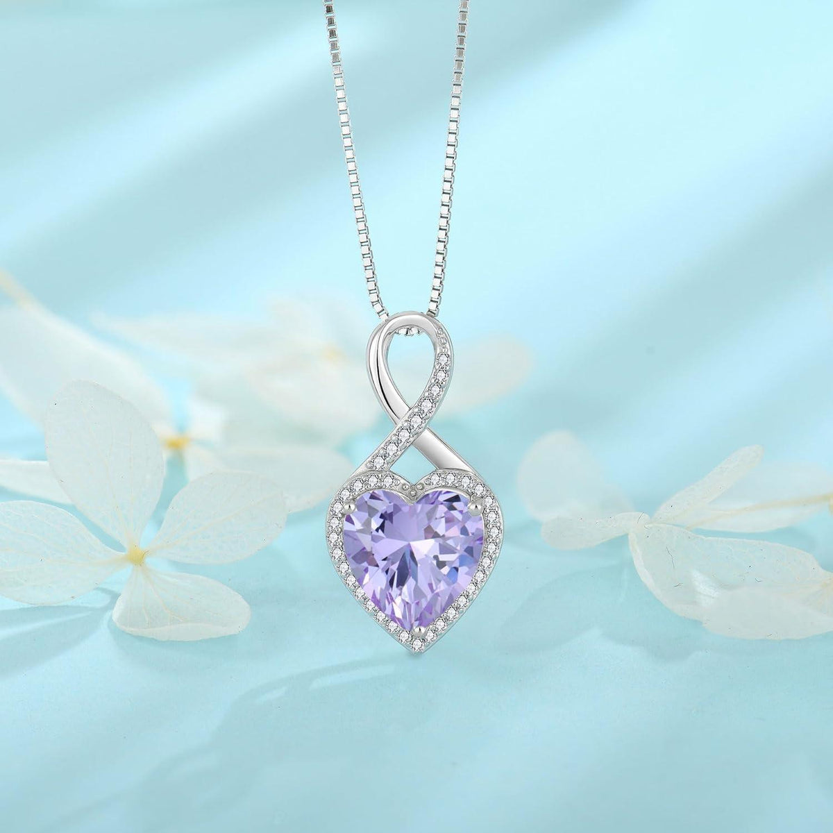 FJ Unendlichkeit Kette Damen 925 Silber Herz Geburtsstein Halskette Alexandrit