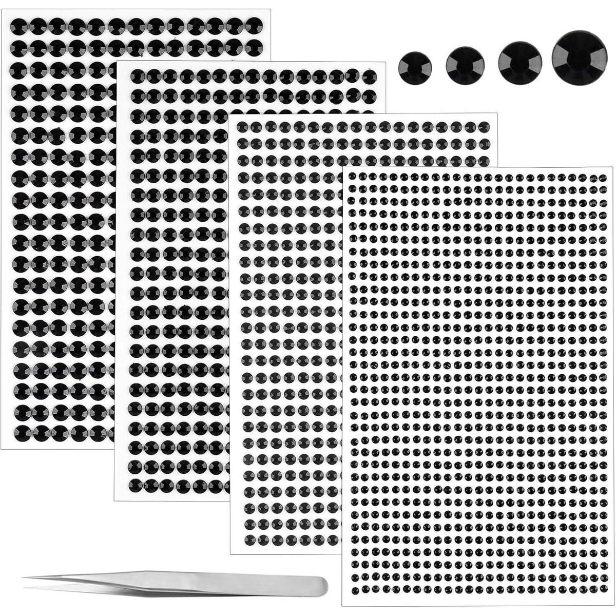 Selbstklebende Glitzersteine 1900 Stück, 3-6mm, Schwarz