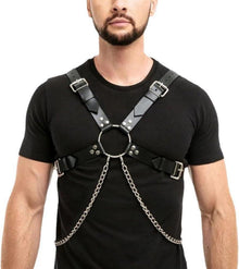 Männer Leder Gay Truhe Körper Brust Harness mit Kette