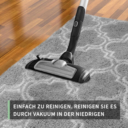 Hochflor Teppich Grau 240x300 – Flauschiger Wohnzimmerteppich Waschbar