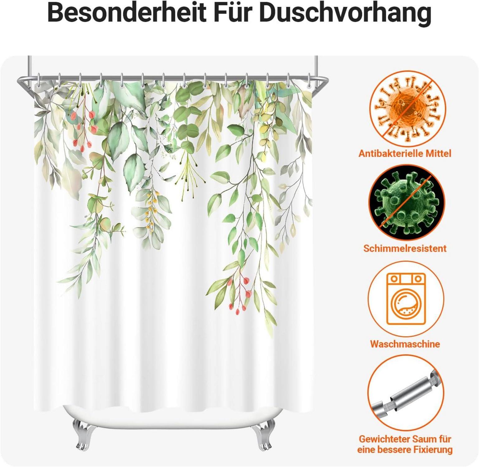 Duschvorhang Blätter 180x200cm Antischimmel Polyester Textil Betthimmel