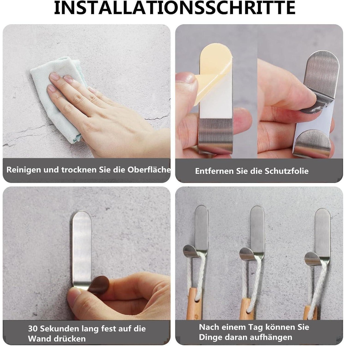Vista Edelstahl Klebehaken - 12er Set für Bad & Küche