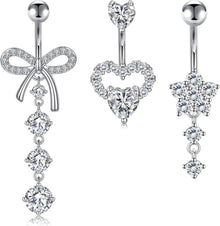 Bauchnabelpiercing Set 3 Stück Silber Gold Herz Schmetterling Diamant