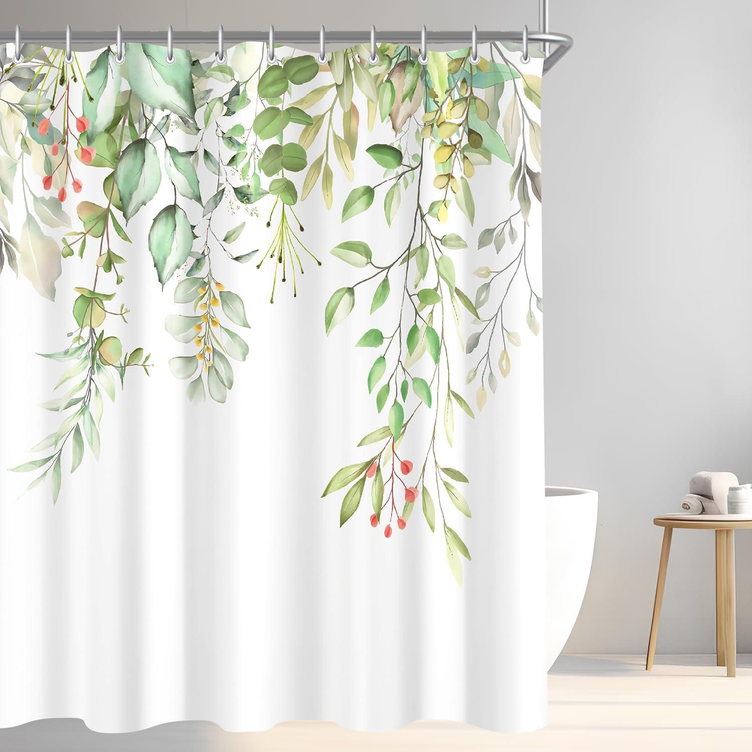 Duschvorhang 180x180cm Blätter Muster Antischimmel mit Ösen und Ringen 1er Pack