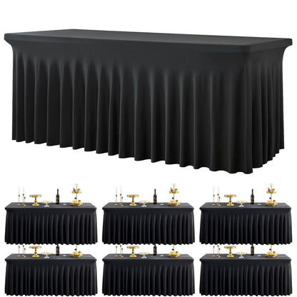 6x Stretch Tischdecke Schwarz Rechteckig 183x76cm