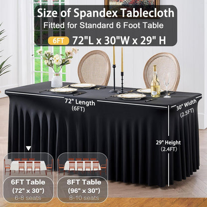 6x Stretch Tischdecke Schwarz Rechteckig 183x76cm