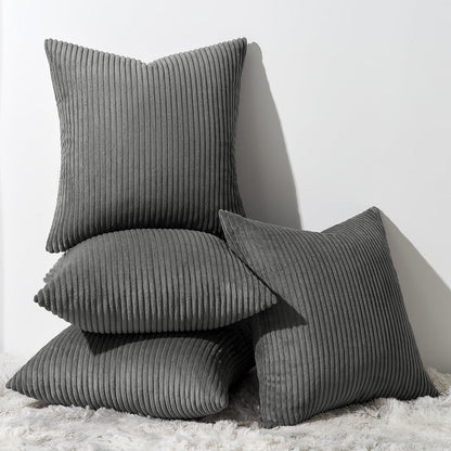 Kissenbezug 4er Set Kordsamt 50x50 cm Dunkel Grau hüllen